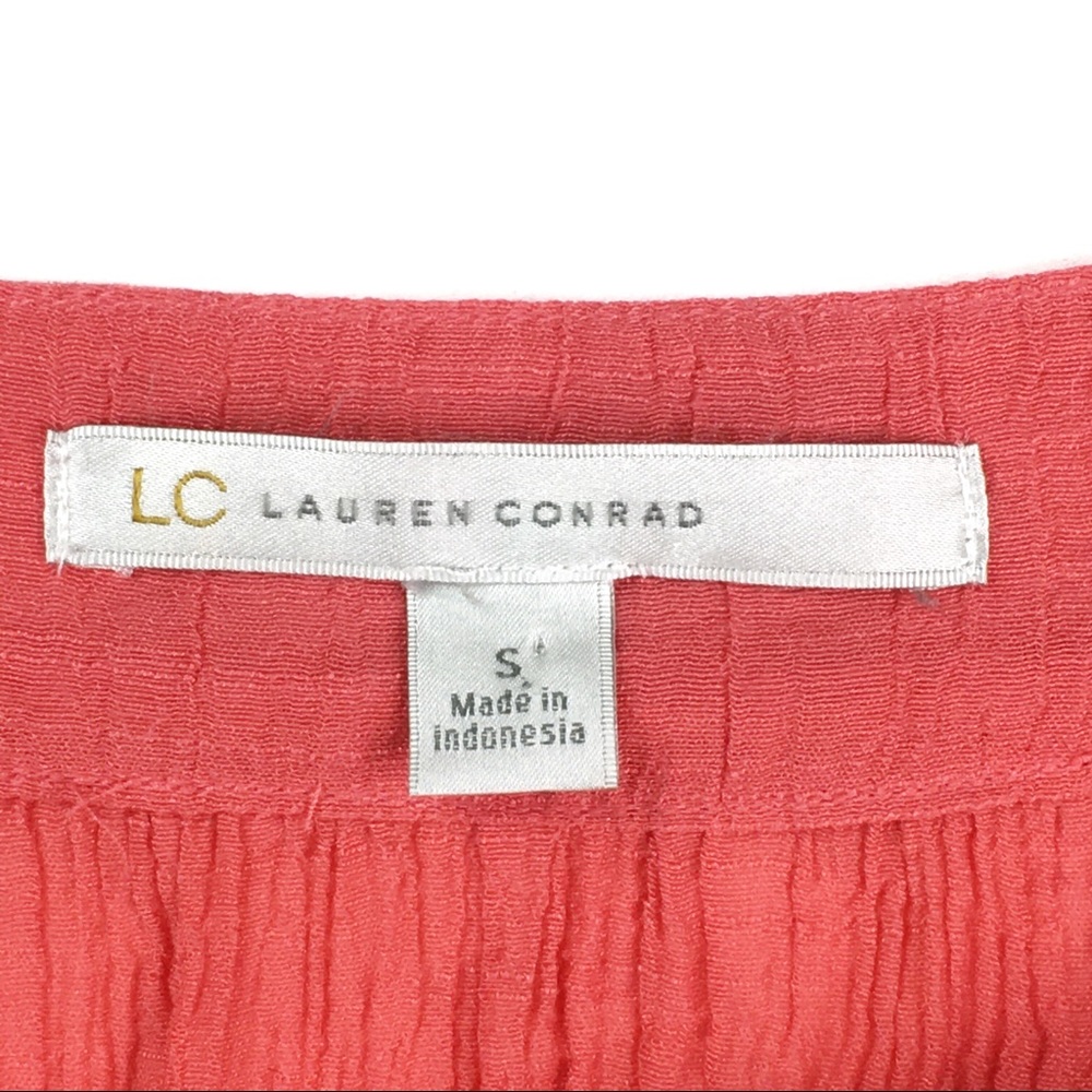 Womens Shirt Size Small Lauren Conrad Coral Sheer Crepe Square Neck Long Sleeves - Picture 4 of 6
